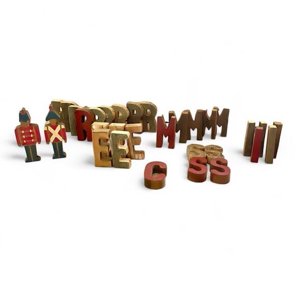 Rustic Reclaimed 3D Wood Painted Toy Soldiers Letter Cutouts Shapes - Picture 2 of 16